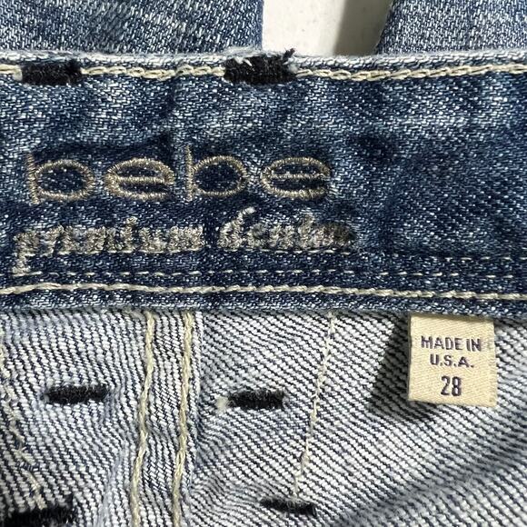 Bebe (28) (31x34) Long Distressed Bootcut Jeans Bleached Light Wash Low Rise - Picture 9 of 9
